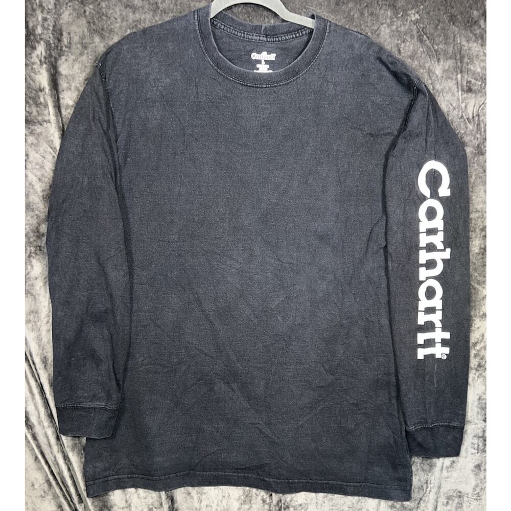 Carhartt Long Sleeve Logo Tee Shirt Black L Heavyweight Workwear Cotton K190